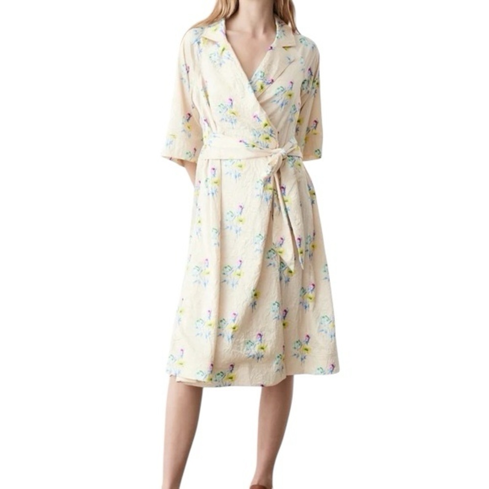 NWT Ganni Floral Rutabaga V neck wrap Midi dress retro style